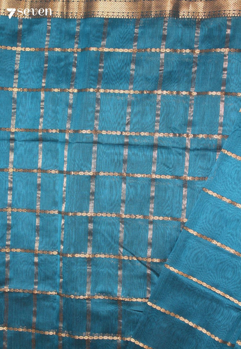 Devahuti Maheshwari Handloom Blue Silk Cotton Saree
