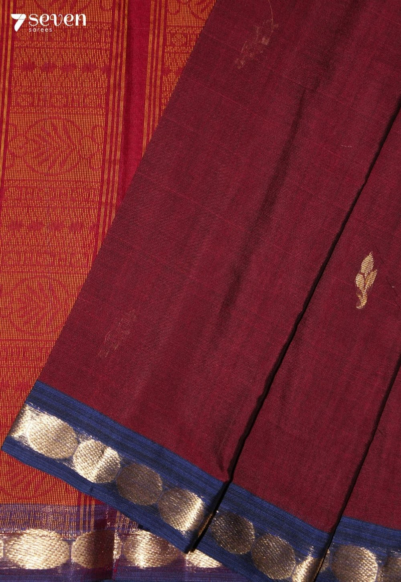 Ojasya Signature Seven Handloom Maroon Bangalore Pure Cotton Saree
