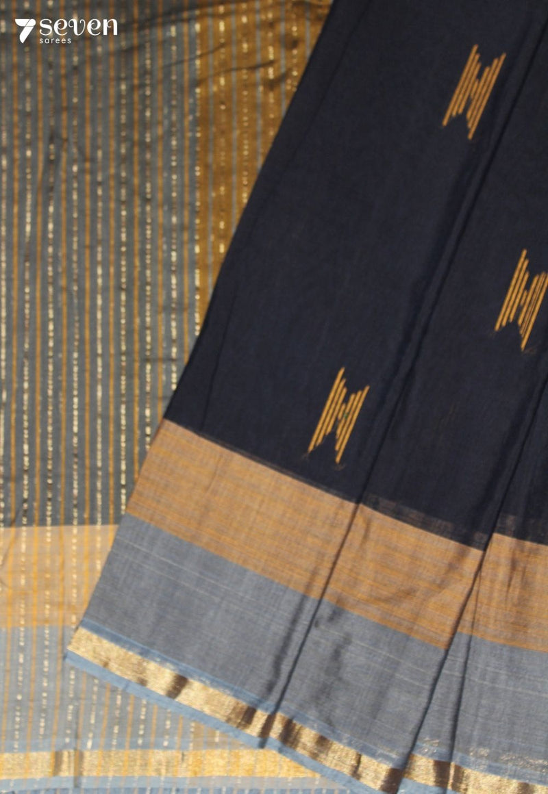 Pranika Signature Seven Handloom Black Bangalore Pure Cotton Saree