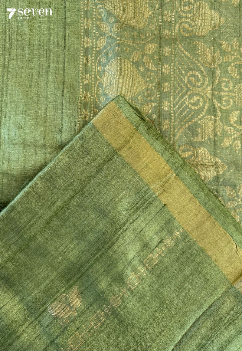 Moringa Chattisgarh Green Pure Kosa Silk Saree | Silk Mark Certified