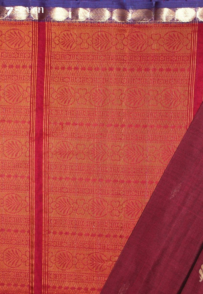 Ojasya Signature Seven Handloom Maroon Bangalore Pure Cotton Saree