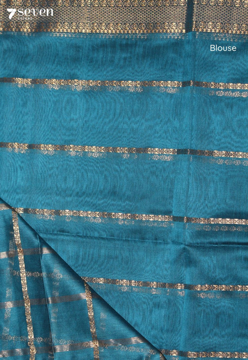 Devahuti Maheshwari Handloom Blue Silk Cotton Saree