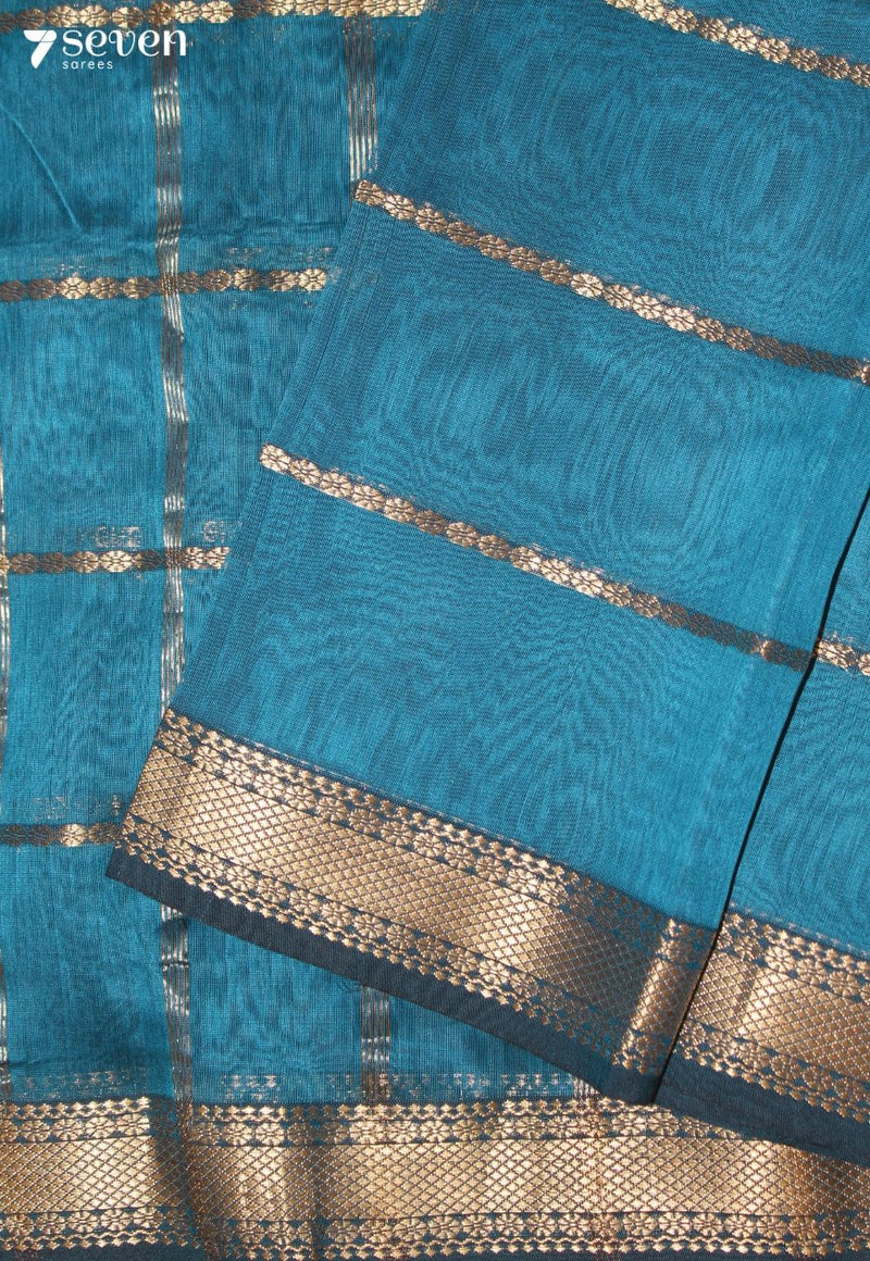 Devahuti Maheshwari Handloom Blue Silk Cotton Saree