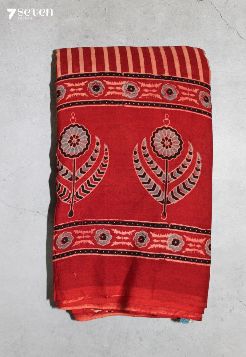 Peyali Kutch Red Pure Handmade Ajrakh 100% Cotton Saree