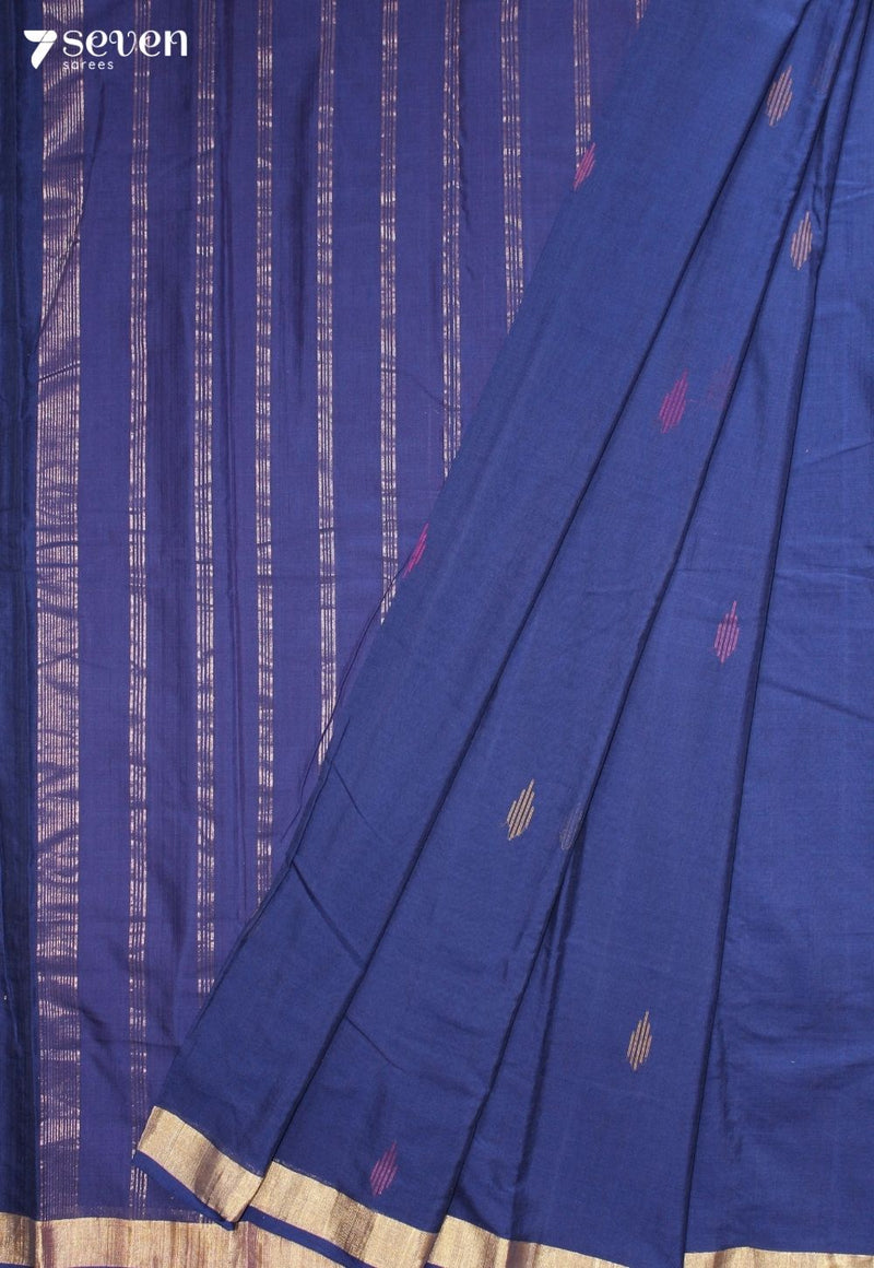 Saanjavi Signature Seven Handloom Blue Bangalore Pure Cotton Saree
