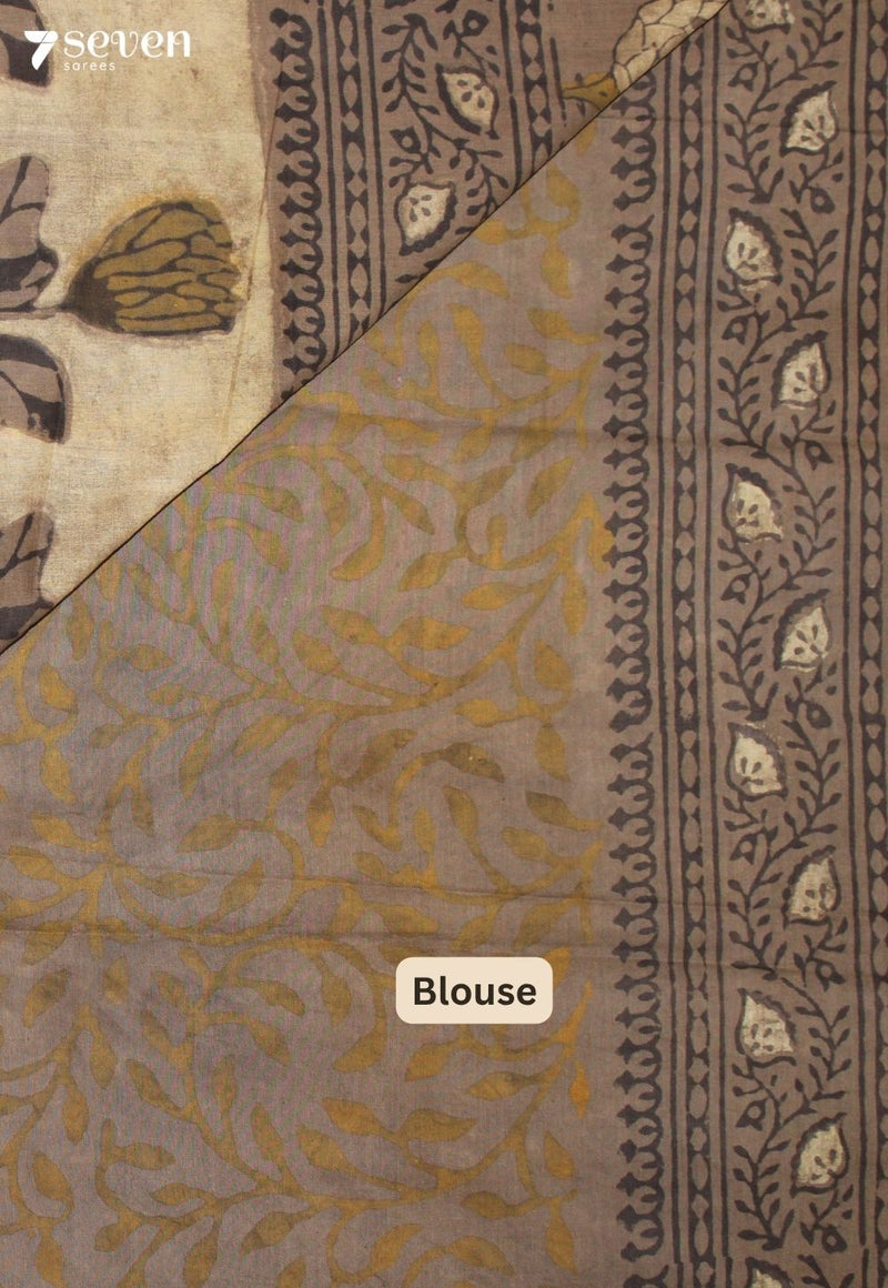 Mandraya Jaipur Brown Hand Block Printed Vegetable Dyed 100% Cotton Saree
