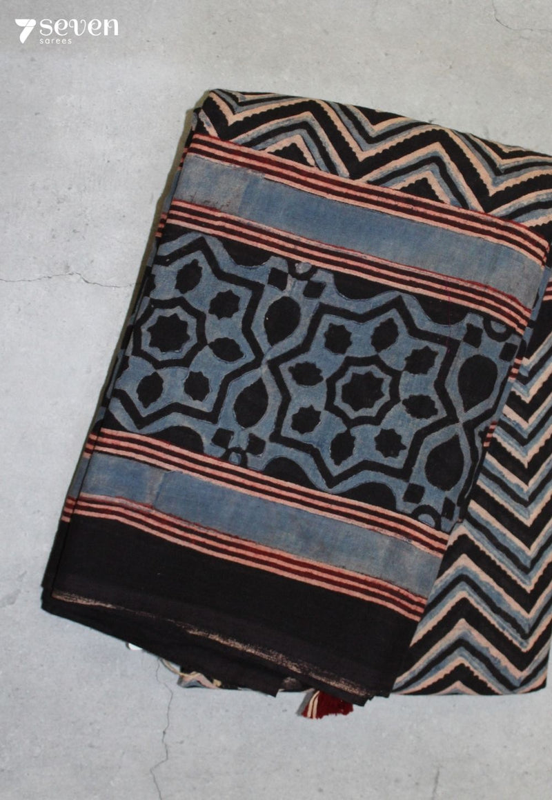 Malvini Kutch Blue Pure Handmade Ajrakh 100% Cotton Saree
