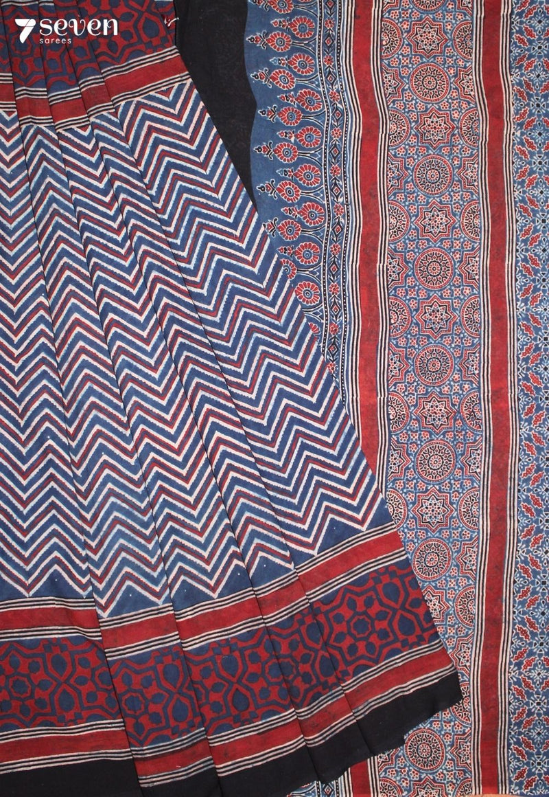 Mridaya Kutch Blue Pure Handmade Ajrakh 100% Cotton Saree
