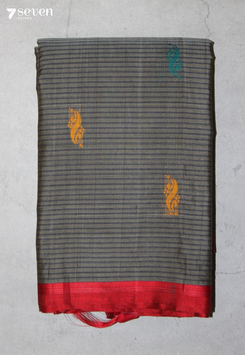 Temeshi Signature Seven Handloom Grey Bangalore Pure Cotton Saree
