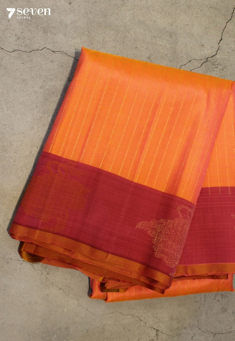 Hemanvii Signature Seven Handloom Peach Bangalore Pure Silk Saree|Silk Mark Certified