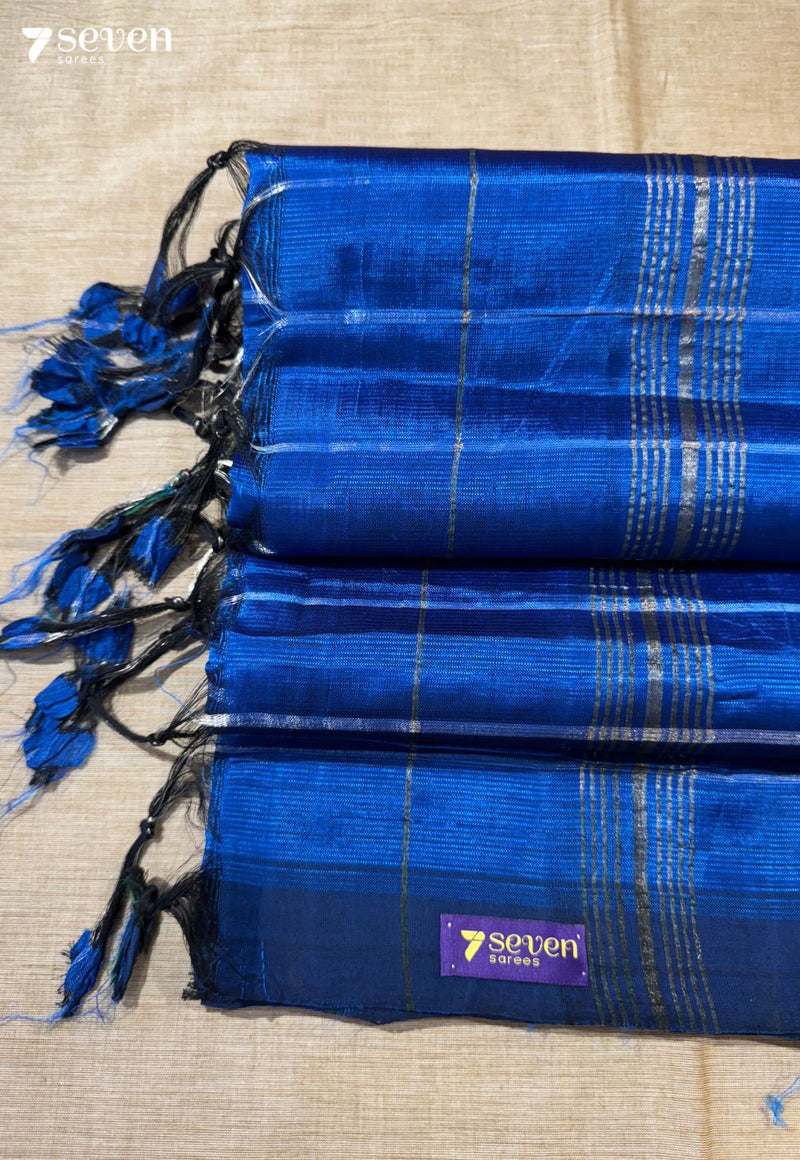 Godaveri Mangalagiri Handloom Blue Vegan Silk Saree with checks