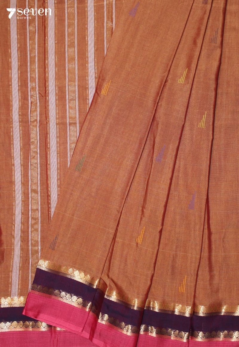 Ojaswini Signature Seven Handloom Orange-Brown Bangalore Pure Cotton Saree