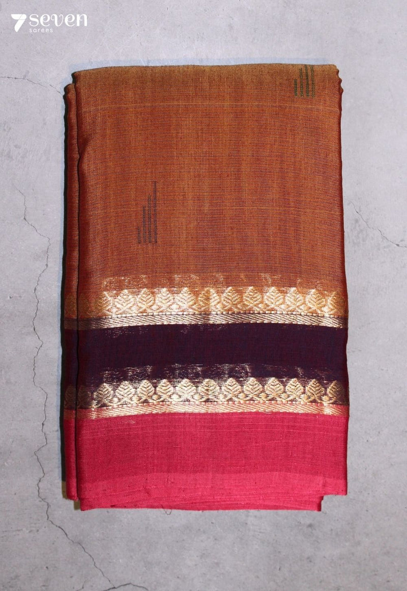 Ojaswini Signature Seven Handloom Orange-Brown Bangalore Pure Cotton Saree