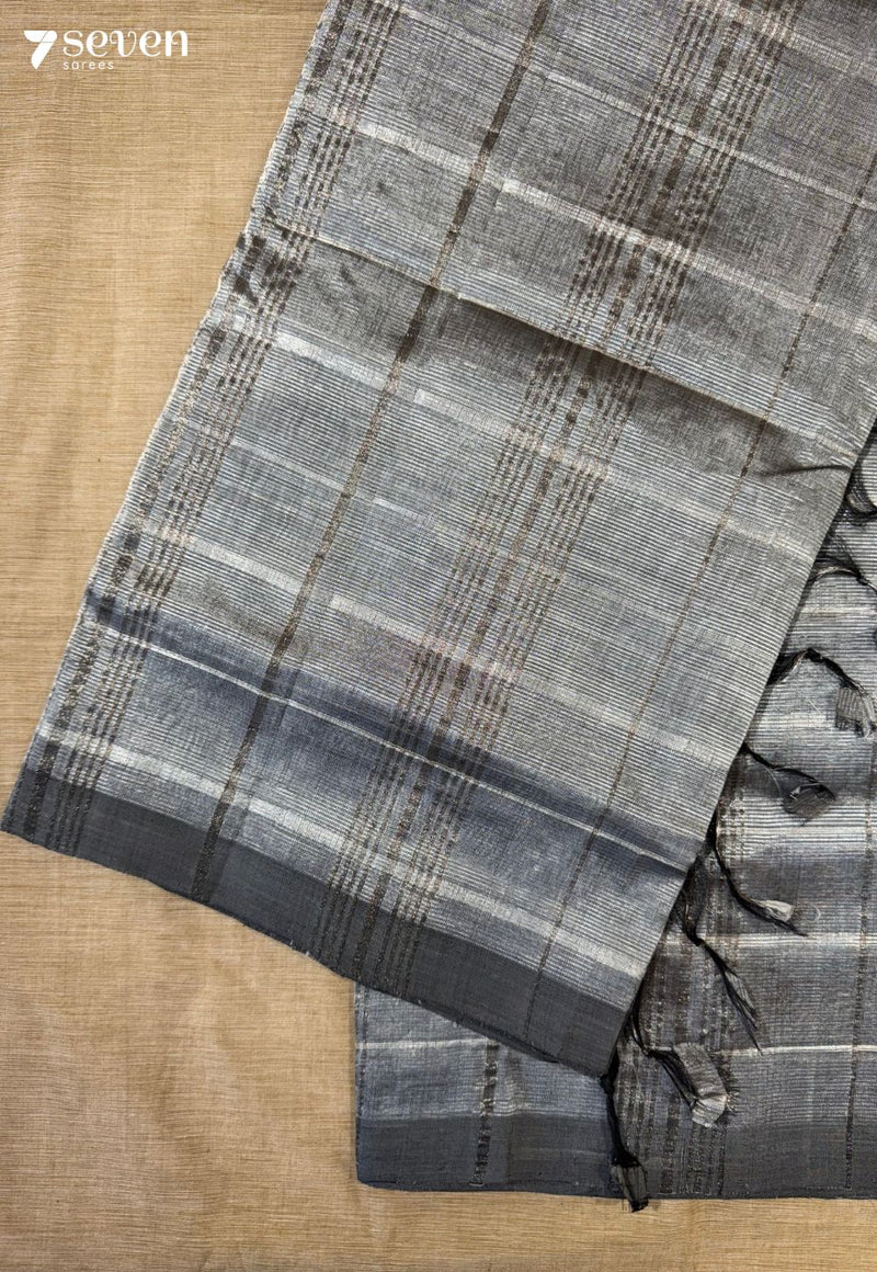 Vibhuti Mangalagiri Handloom Grey Vegan Silk Saree with checks