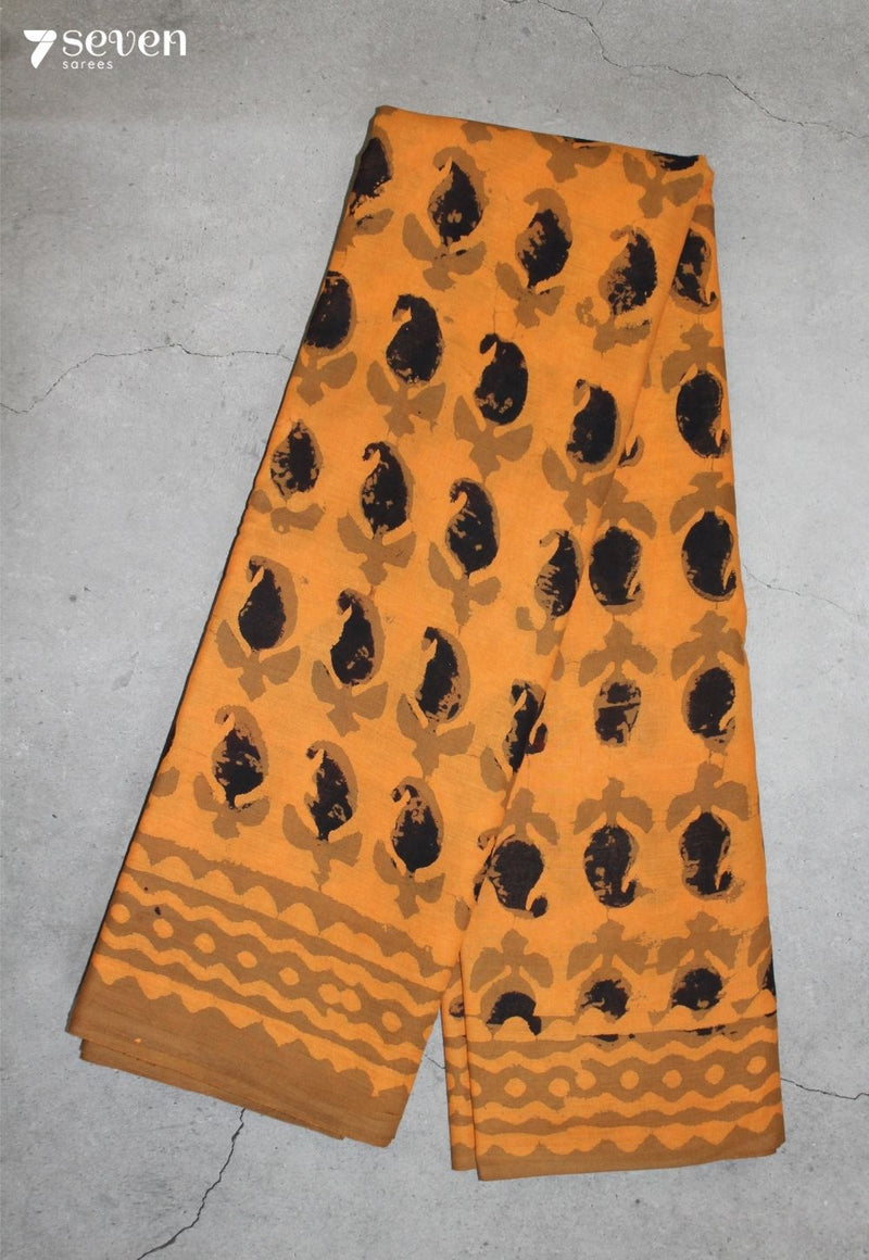 Mevara Jaipur Orange Hand Block Printed 100% Cotton Saree