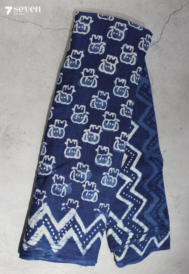 Yamrini Jaipur Indigo Hand Block Printed 100% Cotton Saree