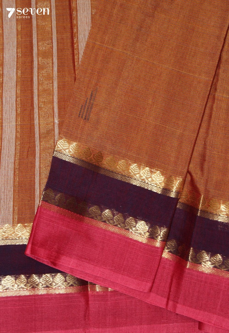 Ojaswini Signature Seven Handloom Orange-Brown Bangalore Pure Cotton Saree