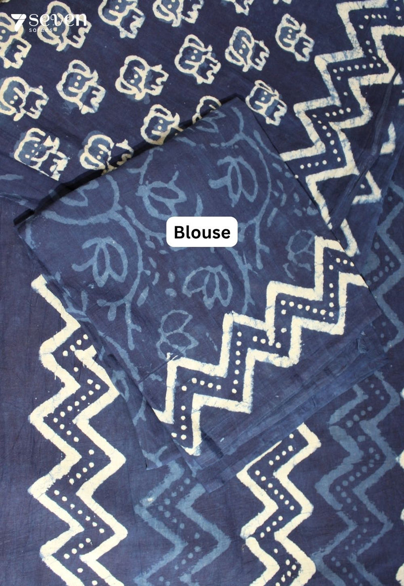 Yamrini Jaipur Indigo Hand Block Printed 100% Cotton Saree