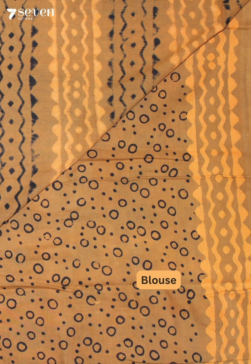 Mevara Jaipur Orange Hand Block Printed 100% Cotton Saree
