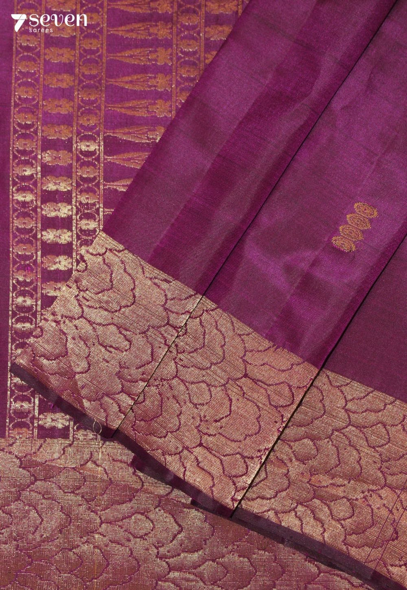 Manjula Signature Seven Handloom Purple Bangalore Pure Silk Saree|Silk Mark Certified