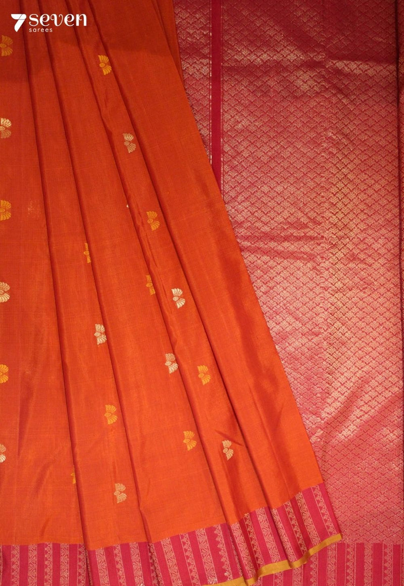 Aranyika Signature Seven Handloom Rust Orange Bangalore Pure Silk Cotton Saree