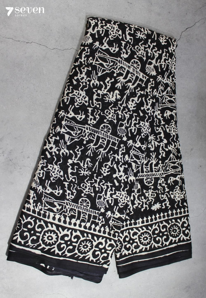 Sharuva Jaipur Black Hand Block Printed 100% Cotton Saree