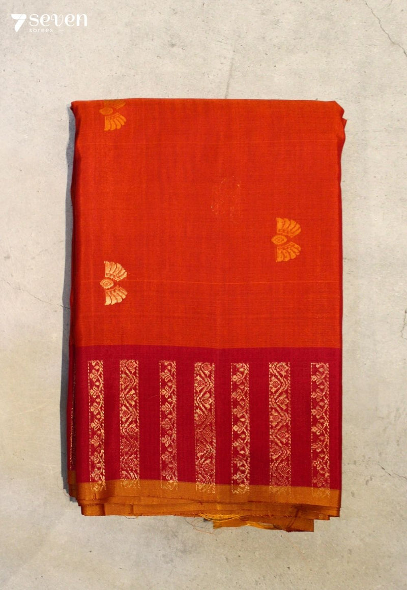 Aranyika Signature Seven Handloom Rust Orange Bangalore Pure Silk Cotton Saree