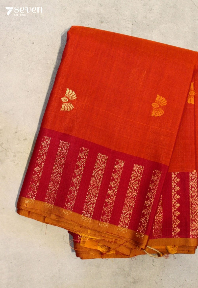 Aranyika Signature Seven Handloom Rust Orange Bangalore Pure Silk Cotton Saree