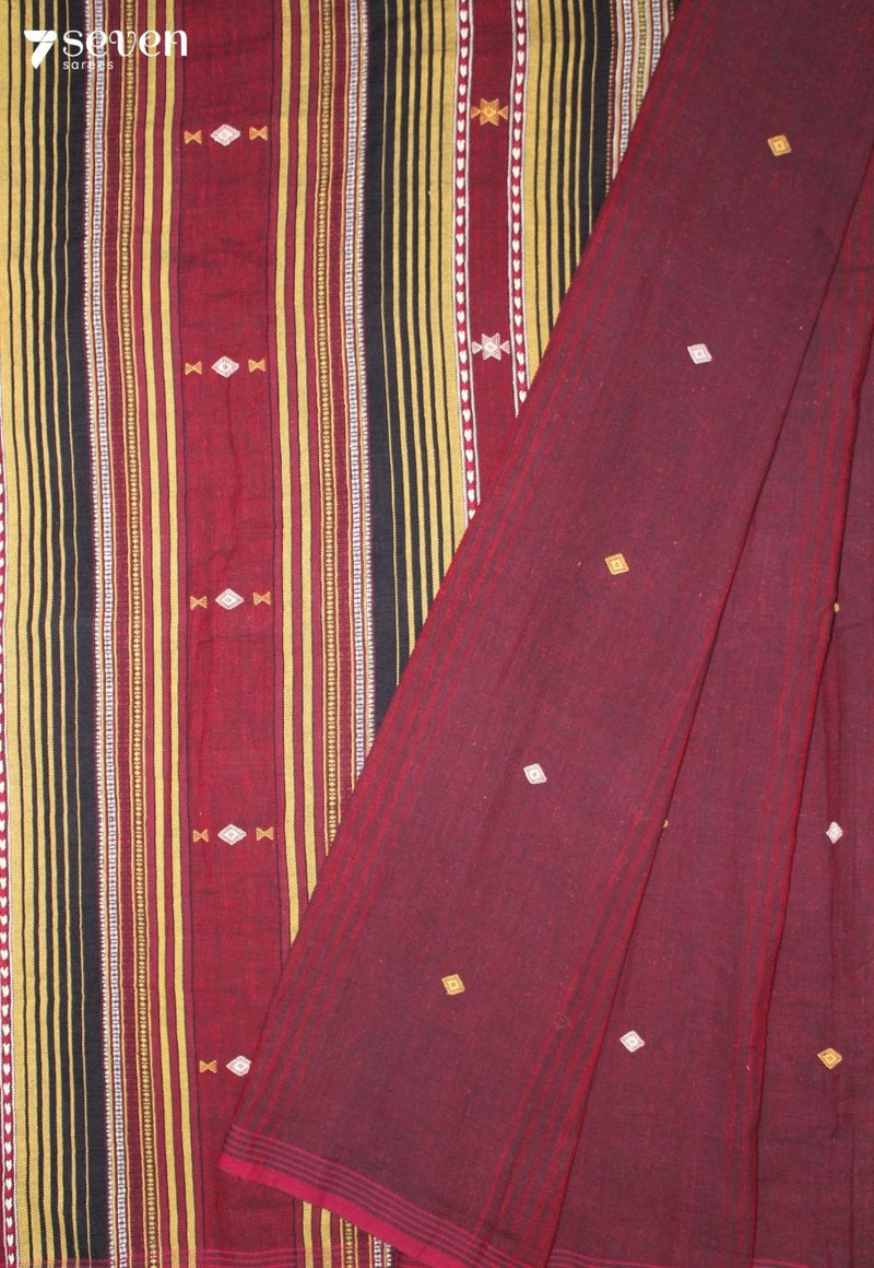 Aruvo Kutch Maroon Handloom Kala Cotton Bhujodi Saree