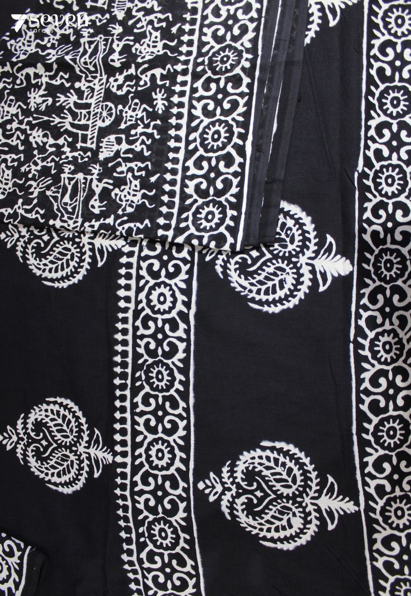 Sharuva Jaipur Black Hand Block Printed 100% Cotton Saree