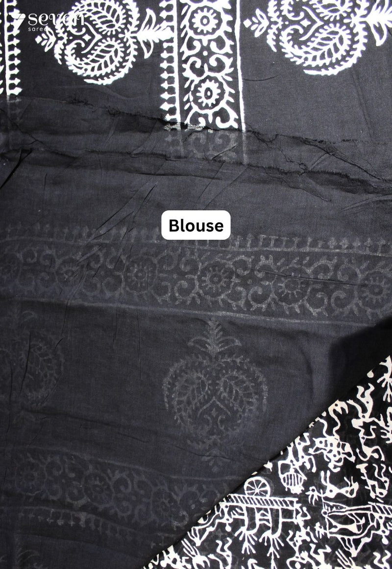 Sharuva Jaipur Black Hand Block Printed 100% Cotton Saree