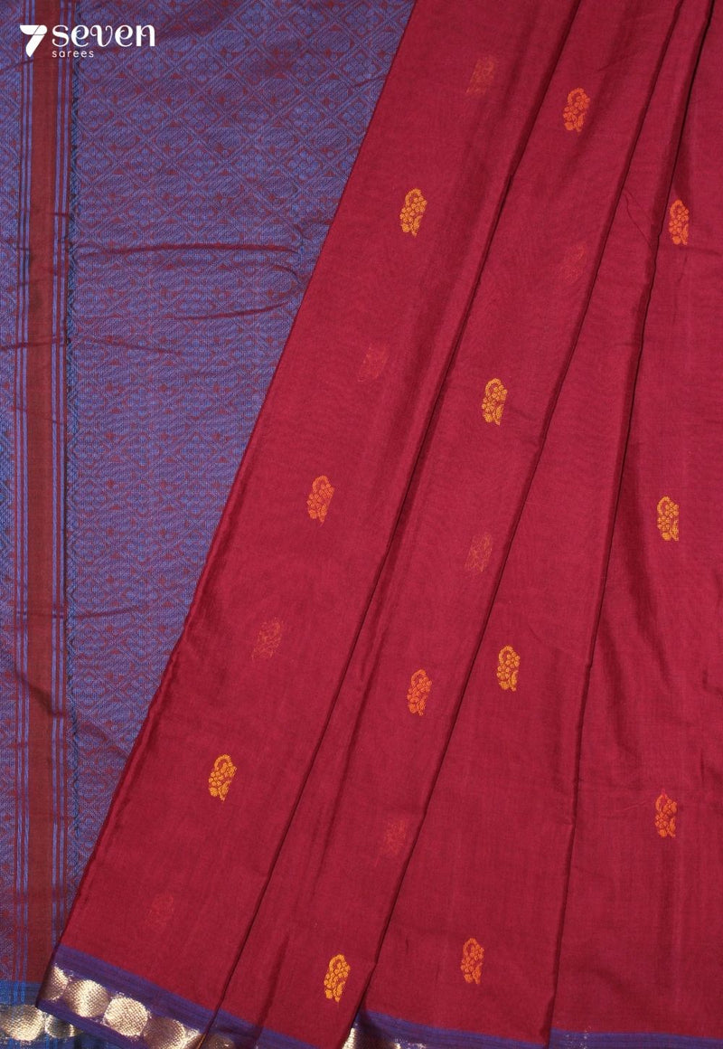 Veluri Signature Seven Handloom Red Bangalore Pure Cotton Saree