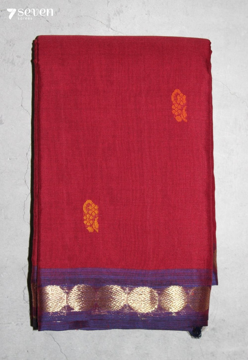 Veluri Signature Seven Handloom Red Bangalore Pure Cotton Saree