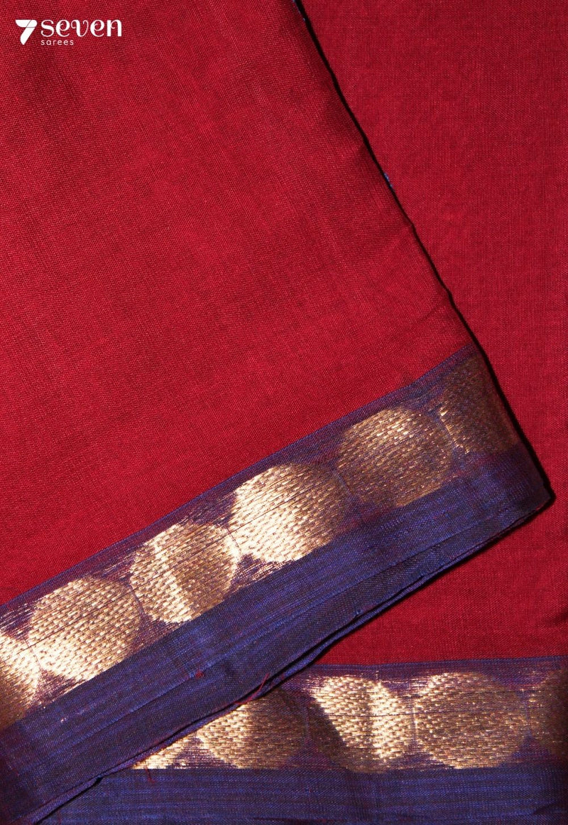 Veluri Signature Seven Handloom Red Bangalore Pure Cotton Saree