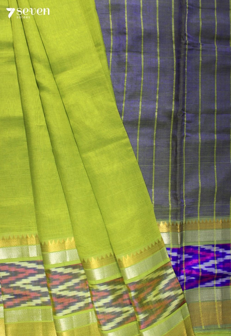 Kaveri Mangalagiri Handloom Green Silk Cotton Saree with Silk Ikkat Border