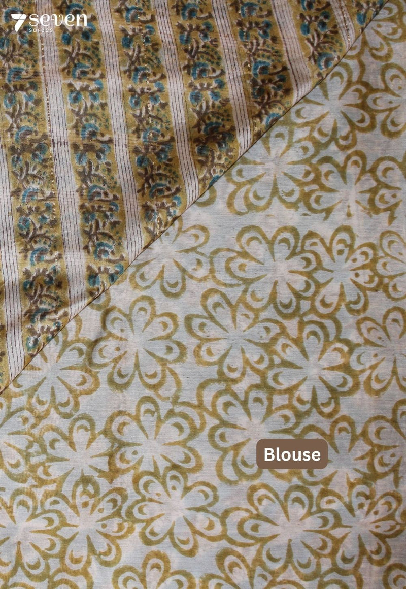 Rudraya Jaipur Blue Hand Block Printed Silk Cotton Saree