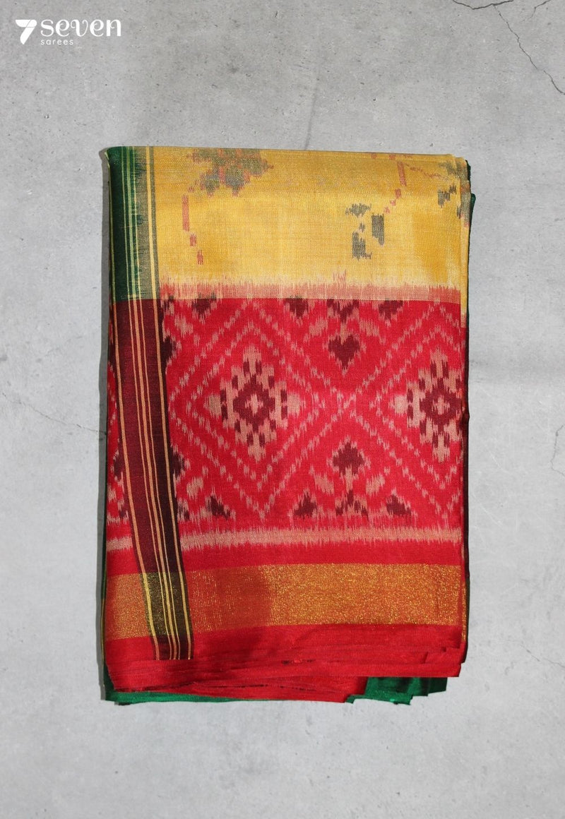 Armeya Patola Handloom Single Ikkat Yellow Pure Silk Saree|Silk Mark Certified