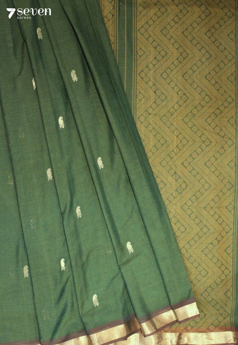 Taravika Signature Seven Handloom Green Bangalore Pure Cotton Saree