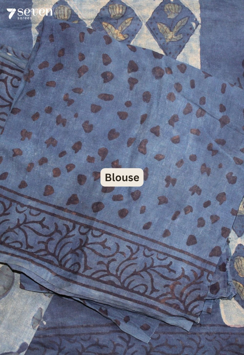 Mrugini Jaipur Green Hand Block Printed Vegetable Dyed 100% Cotton Saree