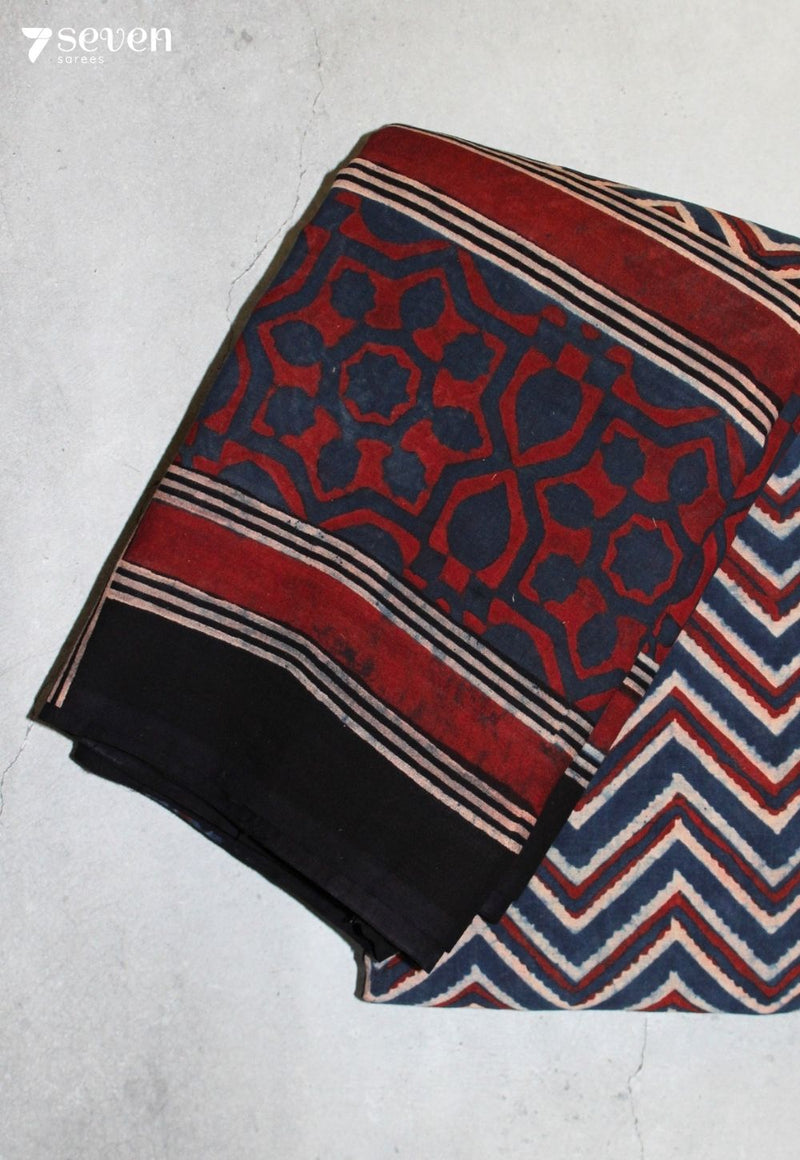 Mridaya Kutch Blue Pure Handmade Ajrakh 100% Cotton Saree
