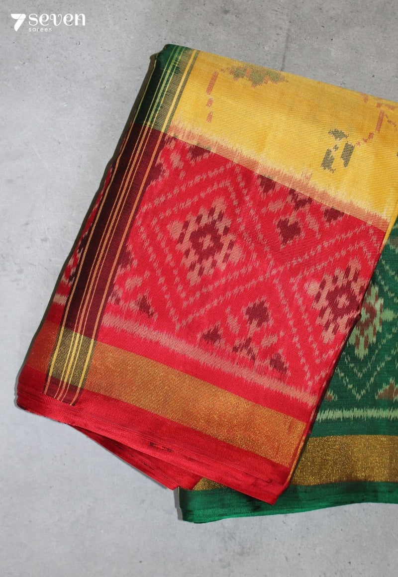 Armeya Patola Handloom Single Ikkat Yellow Pure Silk Saree|Silk Mark Certified