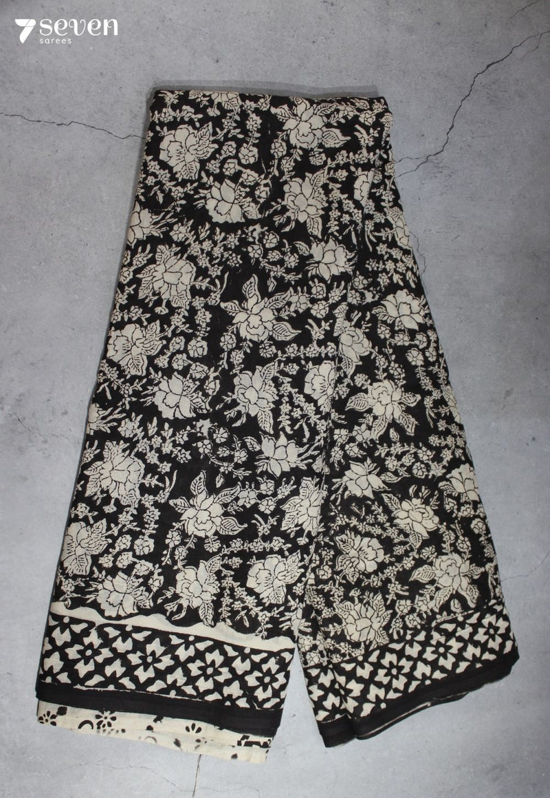 Vedhika Jaipur Black Hand Block Printed 100% Cotton Saree