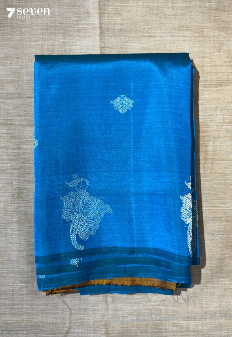 Wild Flower Signature Seven Handloom Blue/Mustard Bangalore Pure Silk Saree|Silk Mark Certified