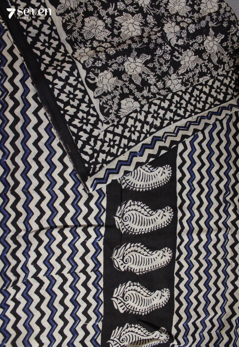 Vedhika Jaipur Black Hand Block Printed 100% Cotton Saree