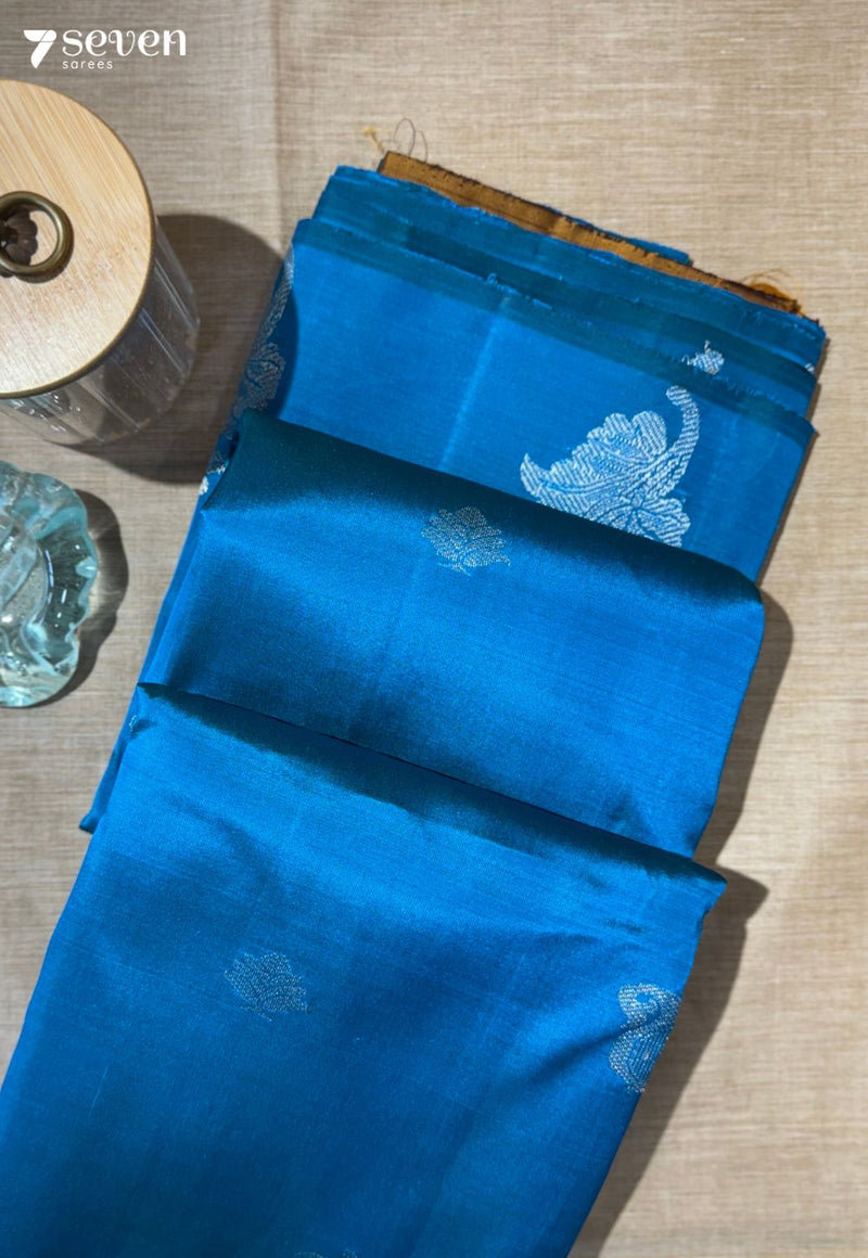 Wild Flower Signature Seven Handloom Blue/Mustard Bangalore Pure Silk Saree|Silk Mark Certified