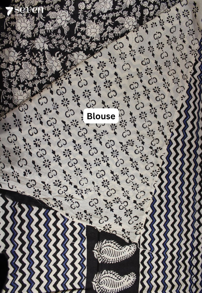 Vedhika Jaipur Black Hand Block Printed 100% Cotton Saree