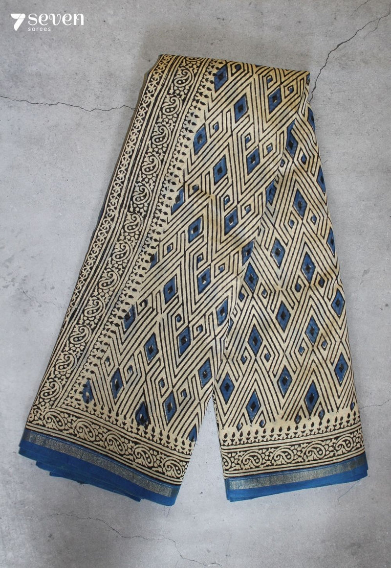 Nivasha Jaipur Off White Hand Block Printed Silk Cotton Saree
