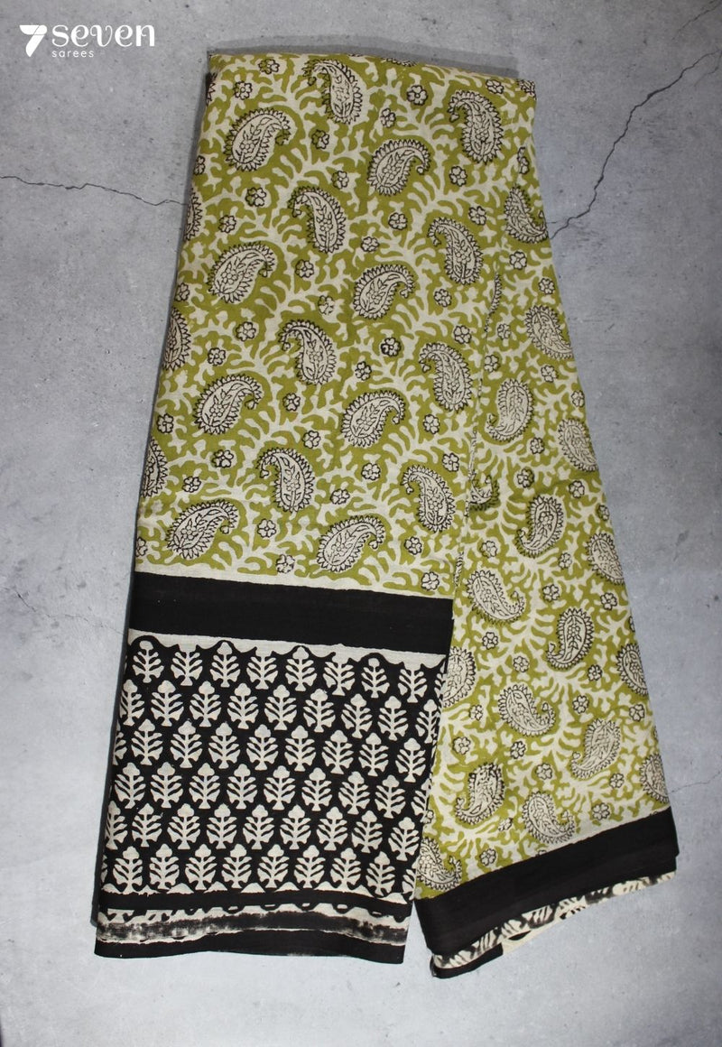 Tamrava Jaipur Yellow Hand Block Printed 100% Cotton Saree