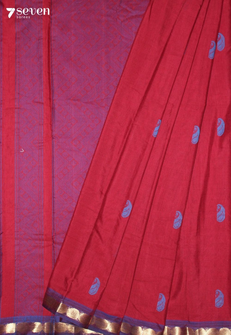 Veyani Signature Seven Handloom Red Bangalore Pure Cotton Saree
