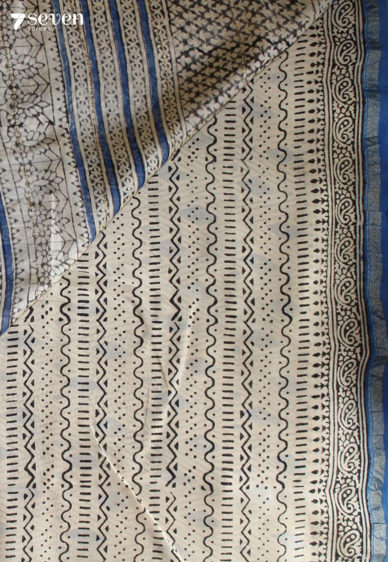 Nivasha Jaipur Off White Hand Block Printed Silk Cotton Saree